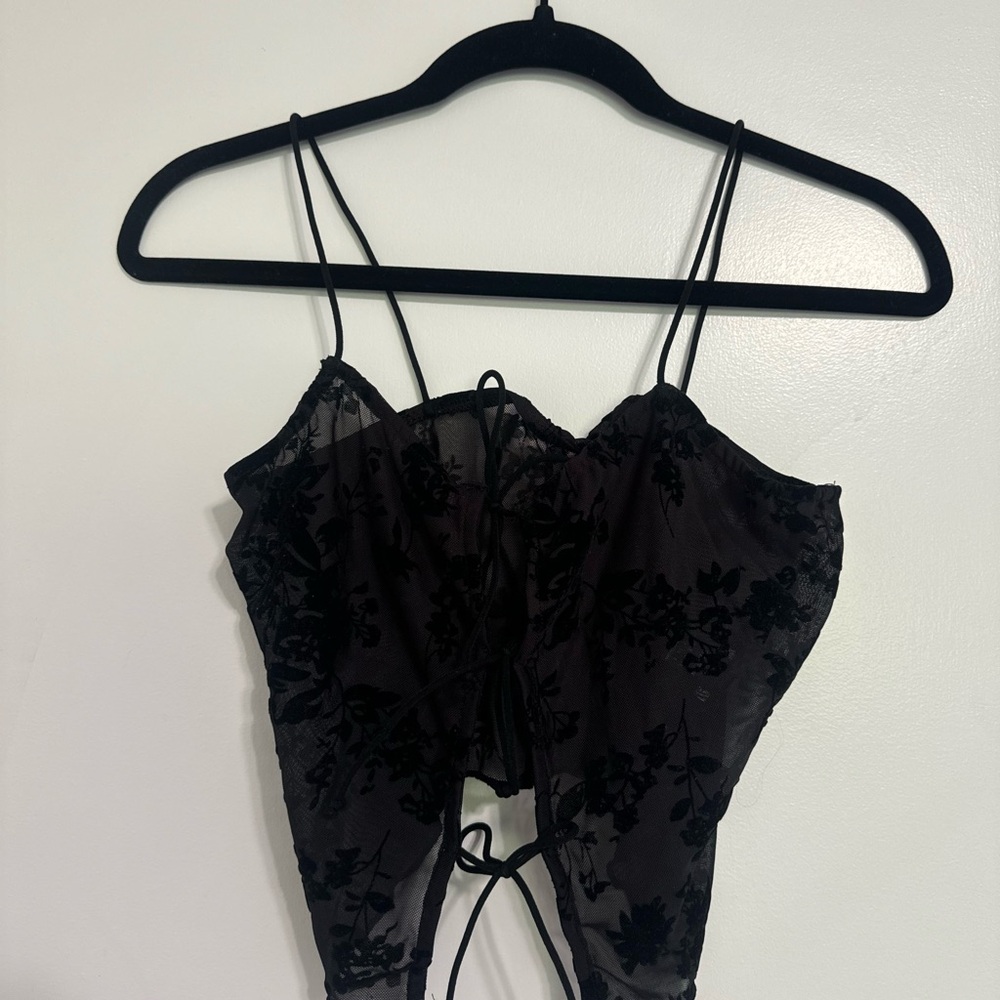Black Floral Lace Corset Top
